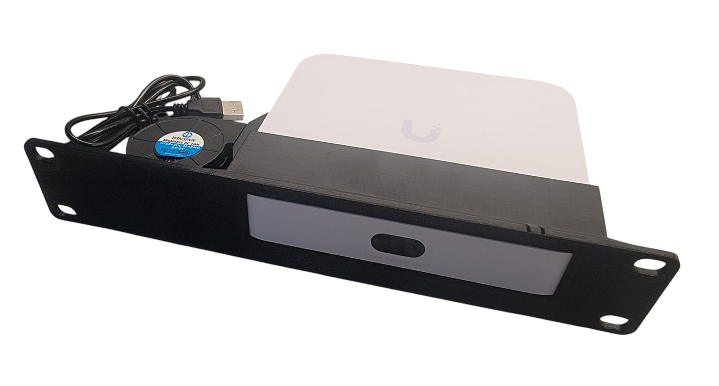 Blazin3D 10" Network Rack Mount for Ubiquiti Cloud Gateway Ultra, Wall Mount, USB Fan Cooling, Front/Rear Port Access