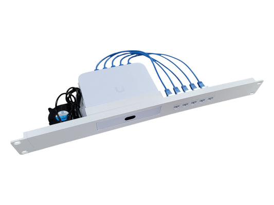 19-inch Network Rack Mount for Ubiquiti UCG-Ultra and UXG-Max Gateways, 1U, Keystones and Cables Included, Cooling Fan