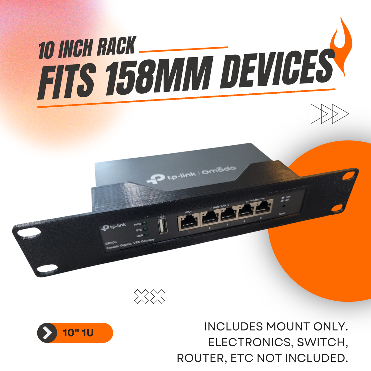 1U 10" Rack Mount Bracket for TP-Link 158mm Devices | Fits Omada ER605, TL-SG108, TL-SG108E, & TL-SG108PE