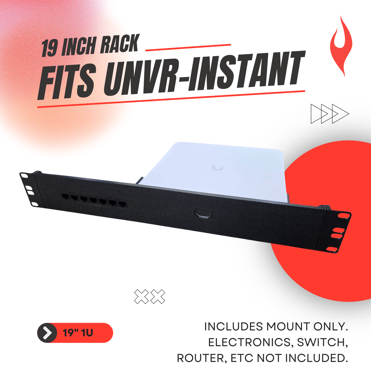 1.5U 19" Rackmount for Ubiquiti UniFi UNVR-Instant with 7 Keystone Ports