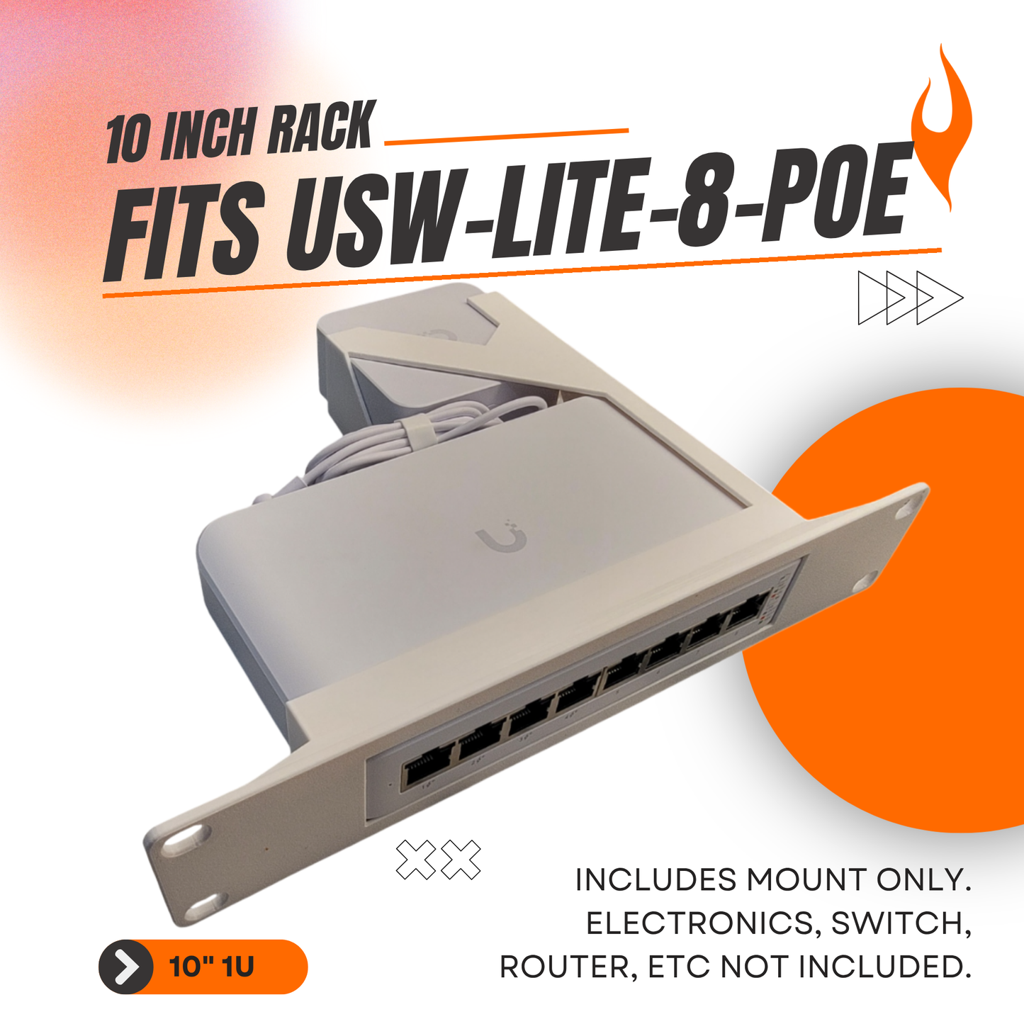 10" Network Rack Mount for UniFi Lite 8 PoE Switch Ubiquiti USW-LITE-8-POE 52W