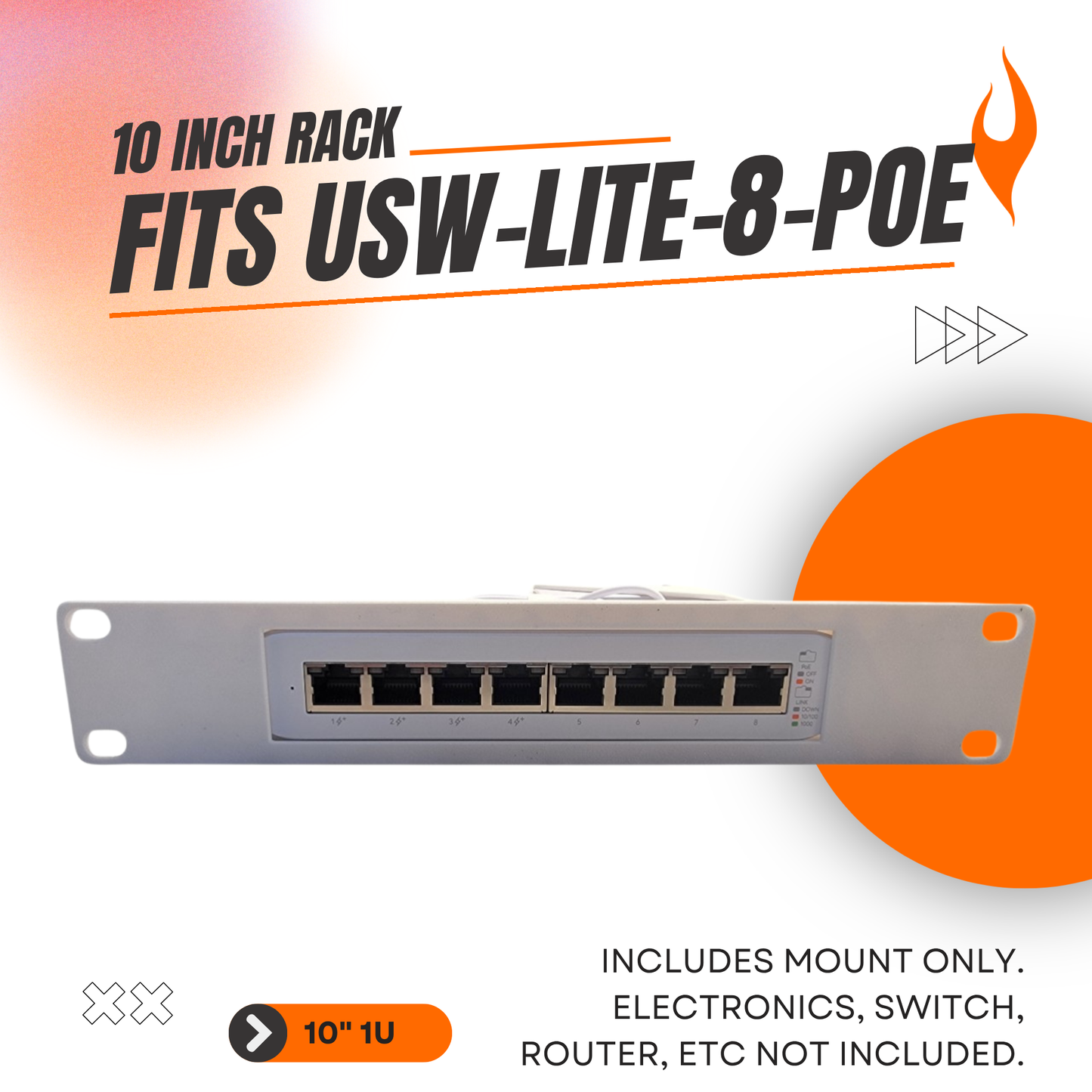 10" Network Rack Mount for UniFi Lite 8 PoE Switch Ubiquiti USW-LITE-8-POE 52W