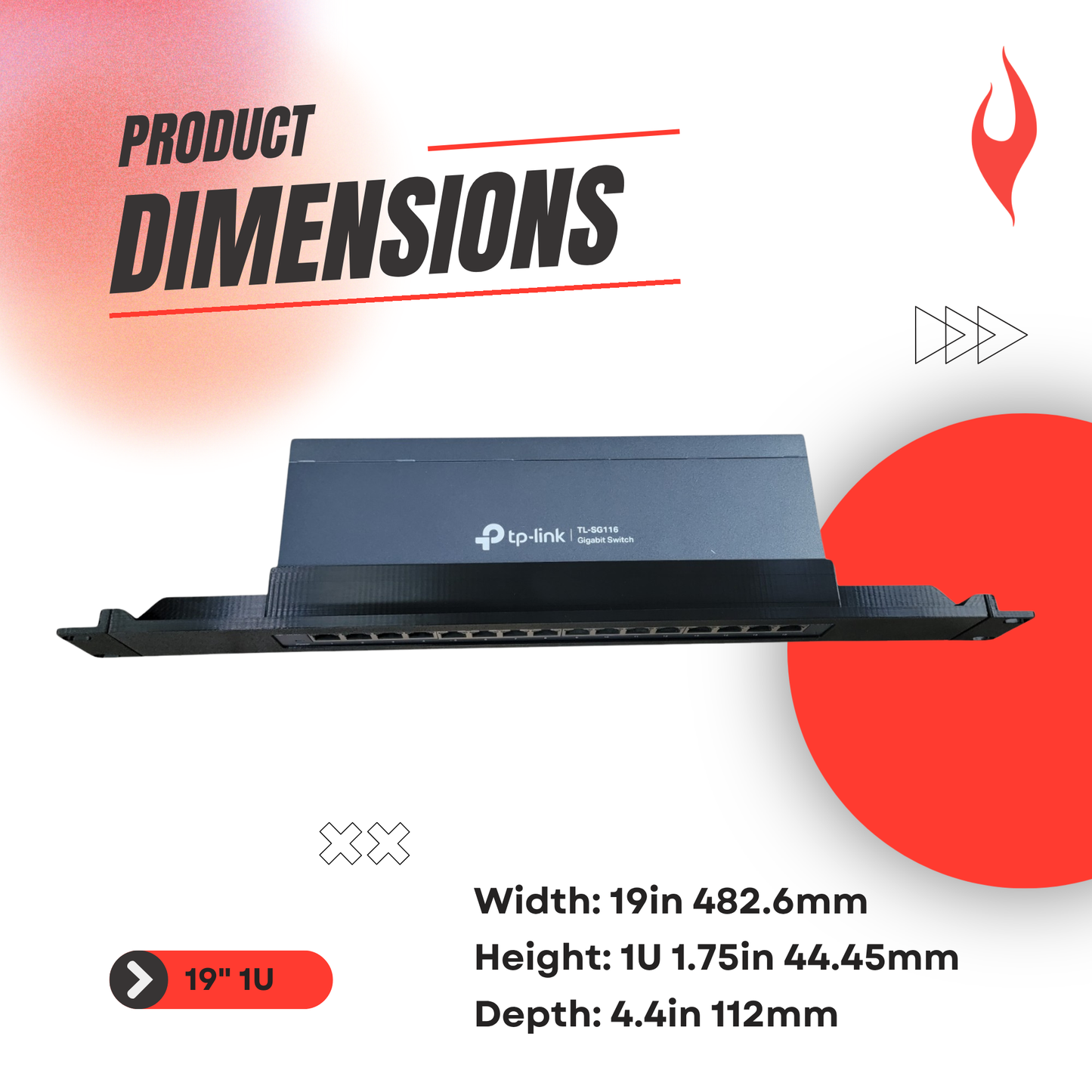 19-Inch Rack Mount Kit for TP-Link TL-SG116 16-Port Gigabit Ethernet Switch