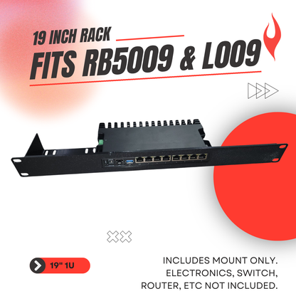 19" 1U Rack Mount for MikroTik RB5009 & L009 Series, Compatible with RB5009UG+S+IN, RB5009UPr+S+IN, L009UiGS-2HaxD-IN, L009UiGS-RM