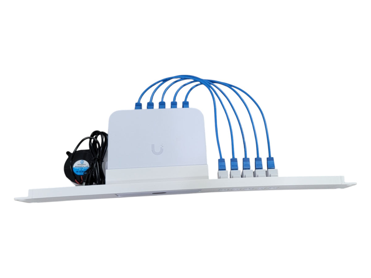 19-inch Network Rack Mount for Ubiquiti UCG-Ultra and UXG-Max Gateways, 1U, Keystones and Cables Included, Cooling Fan
