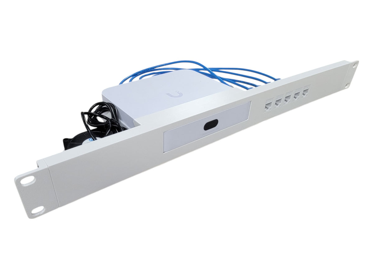 19-inch Network Rack Mount for Ubiquiti UCG-Ultra and UXG-Max Gateways, 1U, Keystones and Cables Included, Cooling Fan